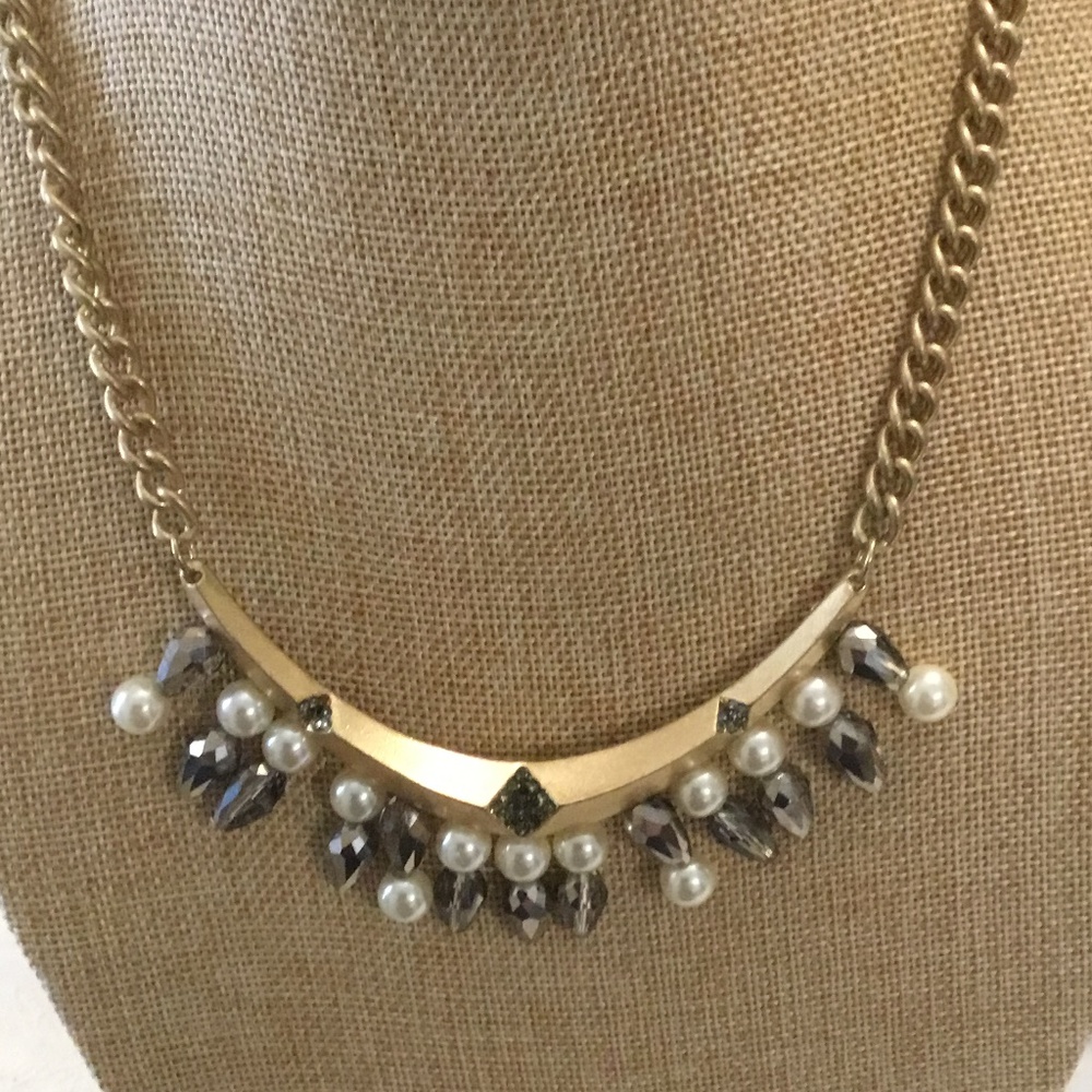 Gold pearl and swarovski necklace